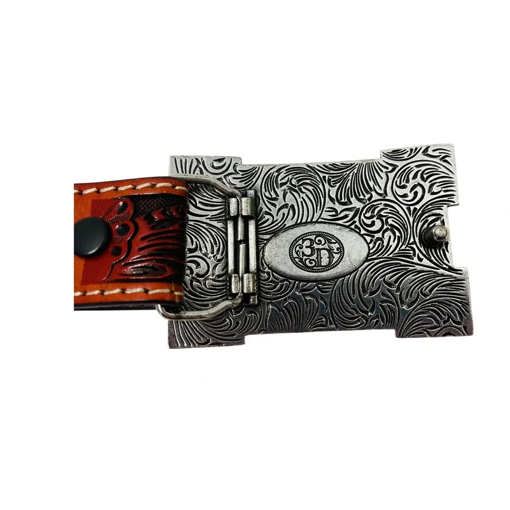 3D Belt Youth 26 Brown Tooled Leather Praying Cowboy Buckle Western Rodeo Faith
